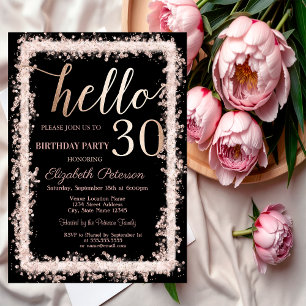 Convite Moldura Brilhante Rosa Dourado Aniversário de 30 a