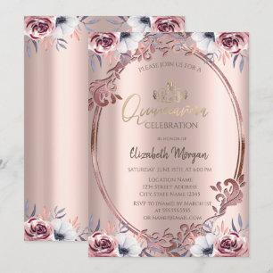 Convite Moldura Chic Boho Flores Quinceañera
