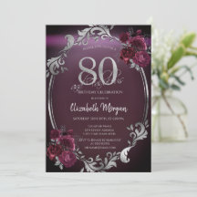 Moldura Chic Prata Rosas Bordeaux 80º Aniversário