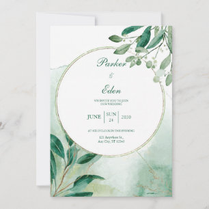 Convite Moldura Circular em Aquarela Boho Verde Salvia
