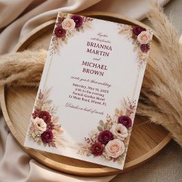 Convite Moldura Clássica Floral Borgonha