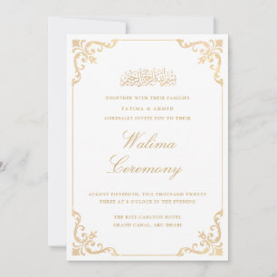 Convite Moldura Clássica Rococó Dourada Cerimônia Walima e