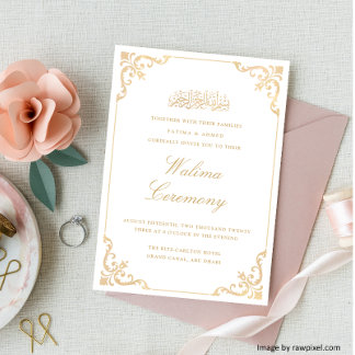 Convite Moldura Clássica Rococó Dourada Cerimônia Walima e