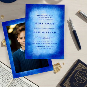 Convite Moldura de Aquarela Azul Personalizada FOTO Bar Ba