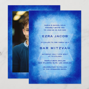 Convite Moldura de Aquarela Azul Personalizada FOTO Bar Ba