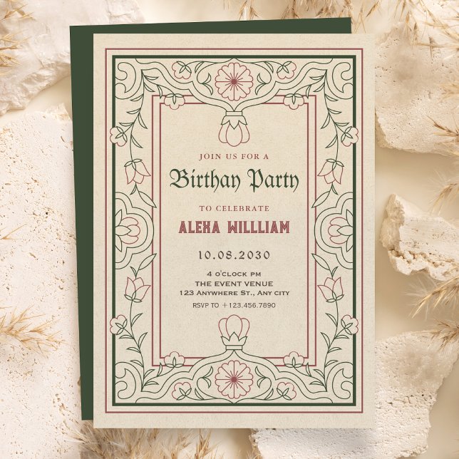 Convite Moldura de arte floral artística vintage (Criador carregado)