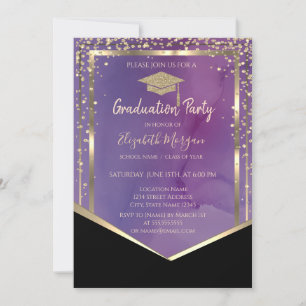 Convite Moldura de Capelo de Gradução Dourado Aquarela Vio