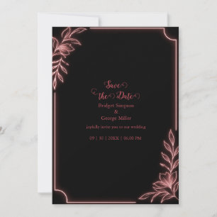 Convite Moldura de casamento botânico neon minimalista