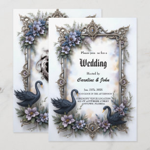 Convite Moldura de casamento Cisne Negro Romance Gótico Am