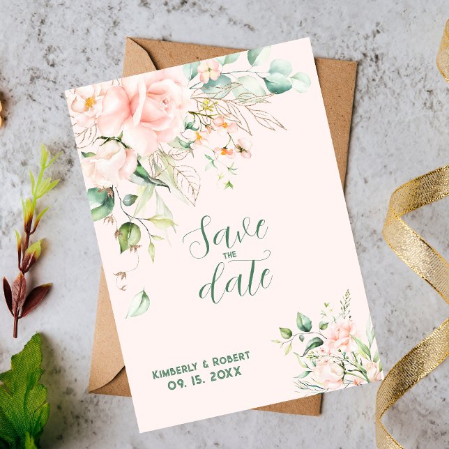Convite Moldura de casamento com rosas rosa pastel (Criador carregado)