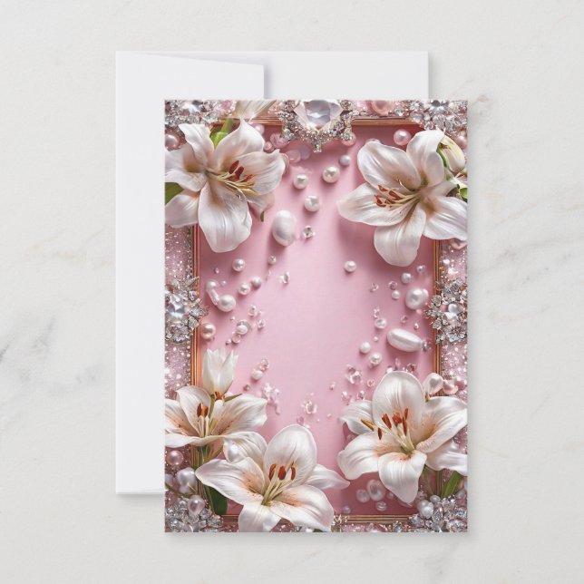 Convite Moldura de casamento de lírios brancos (Frente)