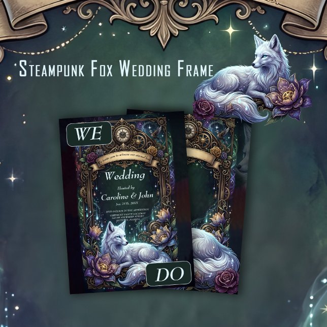 Convite Moldura de casamento de raposa Steampunk.  (Criador carregado)