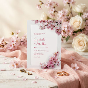 Convite Moldura de casamento Deep Teal e Flor de Cerejeira