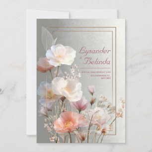 Convite Moldura de casamento em ouro rosa papoula translúc