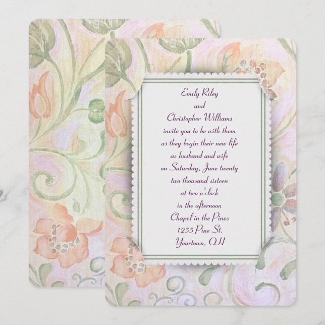 Convite Moldura de Casamento Floral (Frente/Verso)