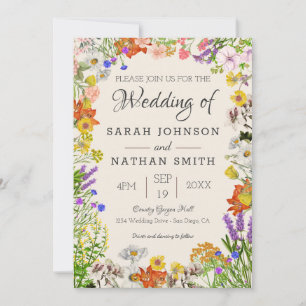 Convite Moldura de Casamento Floral Colorida