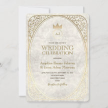 Moldura de casamento floral dourada e mármore retr