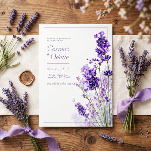 Convite Moldura de Casamento Lavanda Aquarela Roxa Fina