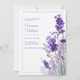 Convite Moldura de Casamento Lavanda Aquarela Roxa Fina