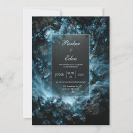 Convite Moldura de casamento nebulosa de cristal de cobalt
