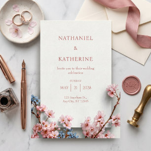 Convite Moldura de casamento Sakura minimalista com gesso 