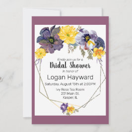 Convite Moldura de Cinza de Pluma Amarela Dourada Floral