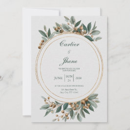 Convite Moldura de Círculo Dourado Elegante para Casamento
