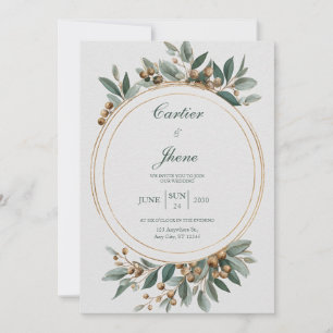 Convite Moldura de Círculo Dourado Elegante para Casamento