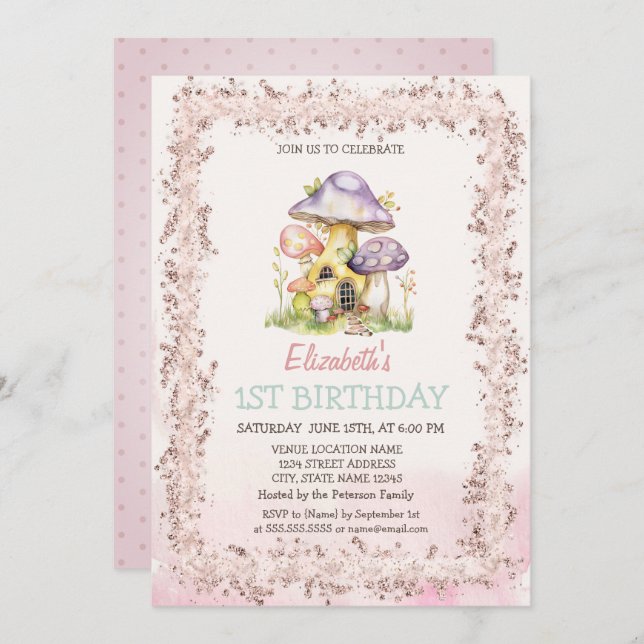 Convite Moldura De Cogumelo De Aquarela (Frente/Verso)