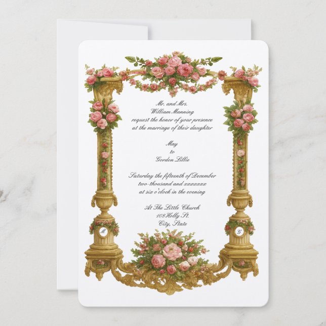 Convite Moldura de Cor Pedestal Barroco Rococó Casamento (Frente)