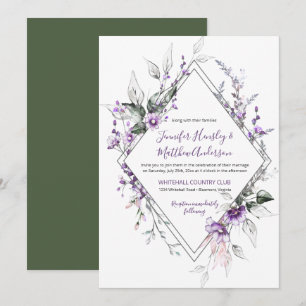 Convite Moldura de Diamante Roxo e Blush Casamento