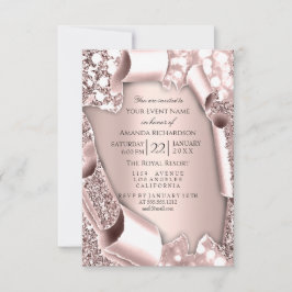 Convite Moldura de Efeito Glitter 3D Rosa Pink Casamento