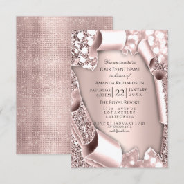 Convite Moldura de Efeito Glitter 3D Rosa Pink Casamento