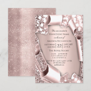 Convite Moldura de Efeito Glitter 3D Rosa Pink Casamento 
