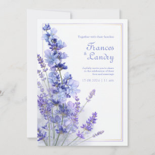 Convite Moldura de Filigrama Dourado Lavanda Periwinkle Ca