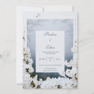 Convite Moldura de Flor Branca Nebulosa Casamento