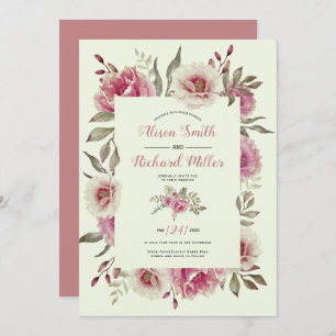 Convite Moldura de flor de rosa de água poeirinha casament