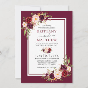 Convite Moldura de Floral de Aquarela Burgundy para Casame