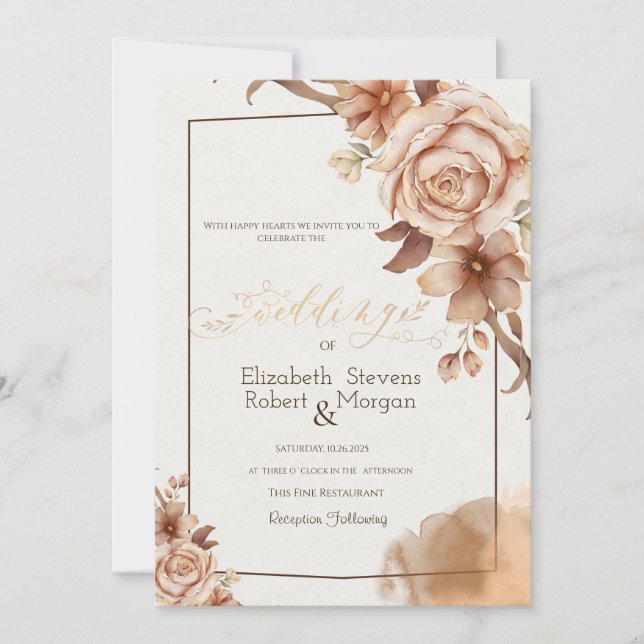 Convite Moldura de Flores de Outono em Aquarela Casamento  (Frente)
