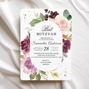 Convite Moldura de Flores em Aquarela Burgundy Mal-humorad