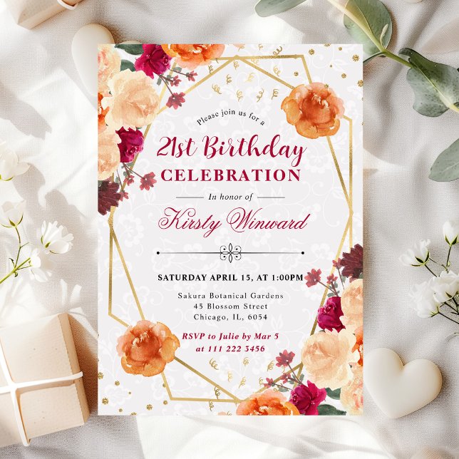 Convite Moldura de Flores Vermelhas e Laranjas de Outono d (Criador carregado)