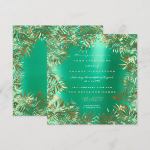 Convite Moldura de Folha de Palmeira Verde Tropical Dourad