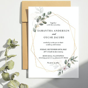 Convite Moldura de Folha e Flor Gentilmente Verde