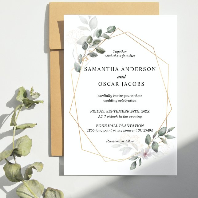 Convite Moldura de Folha e Flor Gentilmente Verde (Criador carregado)