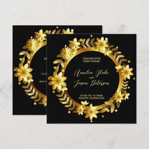 Convite Moldura de Folhas de Louro Dourado Luxuoso para Ca