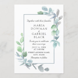 Convite Moldura de folhas elegantes. Casamento botânico