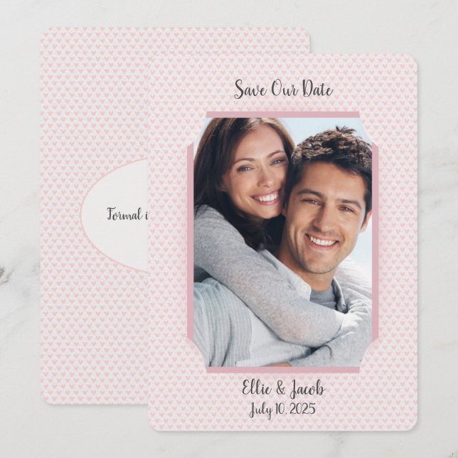 Convite Moldura de foto Salve a Data em corações (Frente/Verso)