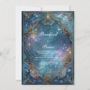 Convite Moldura de Galáxia Celestial com Dourado e Azul Tu