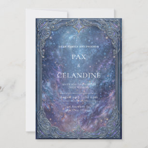 Convite Moldura de Galáxia Celestial Prateada Ornamentada 