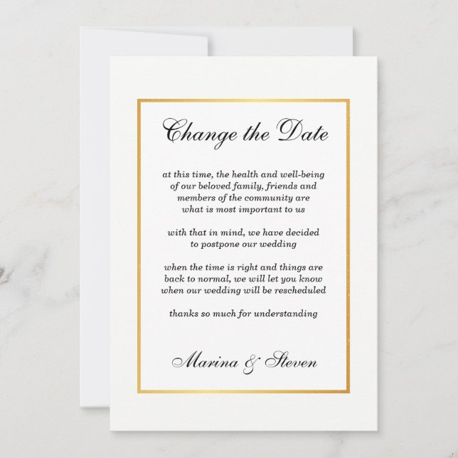 Convite Moldura de Glamour Dourado Evento Alterar a Data (Frente)